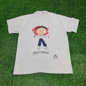 Vintage 90s Funny Big-Head Cartoon Shirt L/XL 22x28 Who-Care's